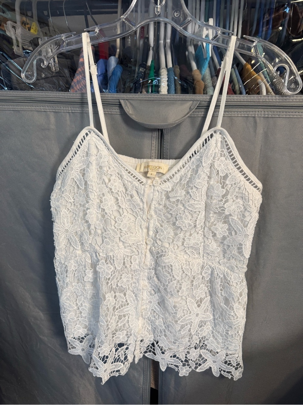 Rebellion Ivory Floral Lace Camisole with Scalloped Hem